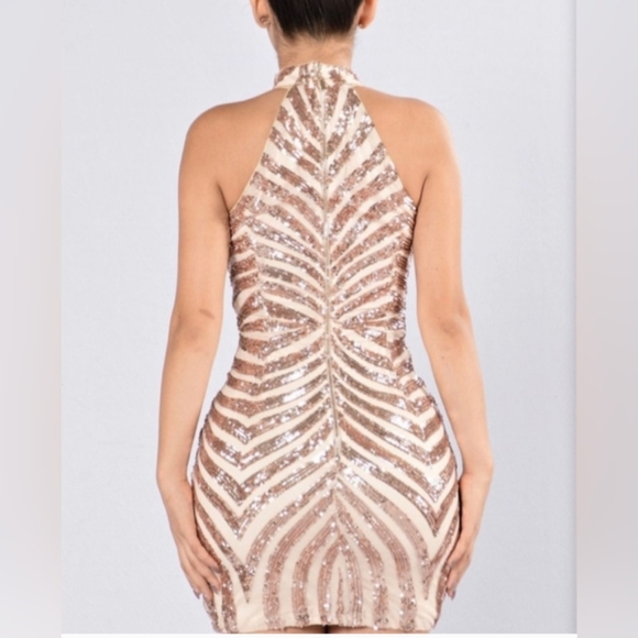 Fashion NOVA rose gold glittery Diva Vibes mini dress size Medium - Picture 3 of 12